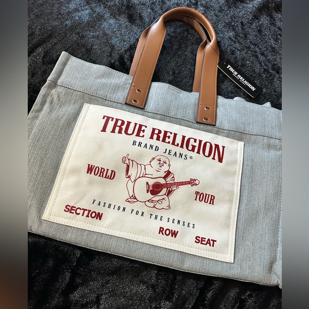 True Religion Large Denim Logo Tote Bag